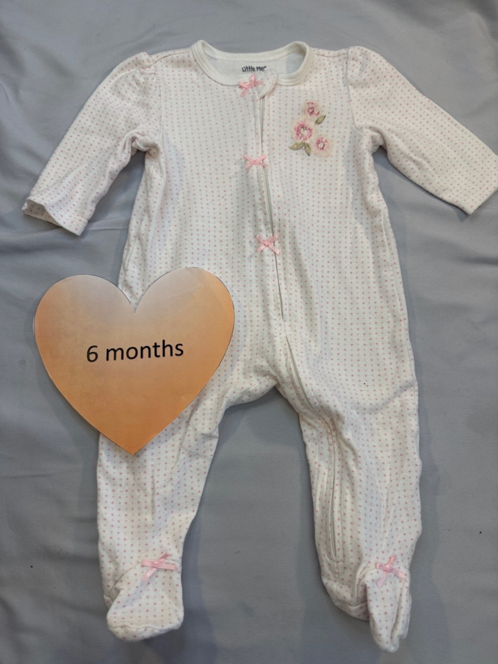 Little Me White Footed One-Piece with Pink Dot Details